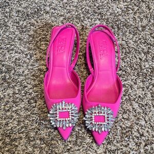 Zara Fuchsia Embellished Slingback Heels